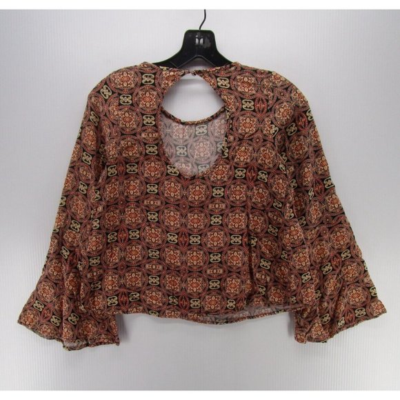 One Clothing Blouse Small Cropped Top Cut Out Hippie Flare Sleeve Knit - Picture 6 of 10